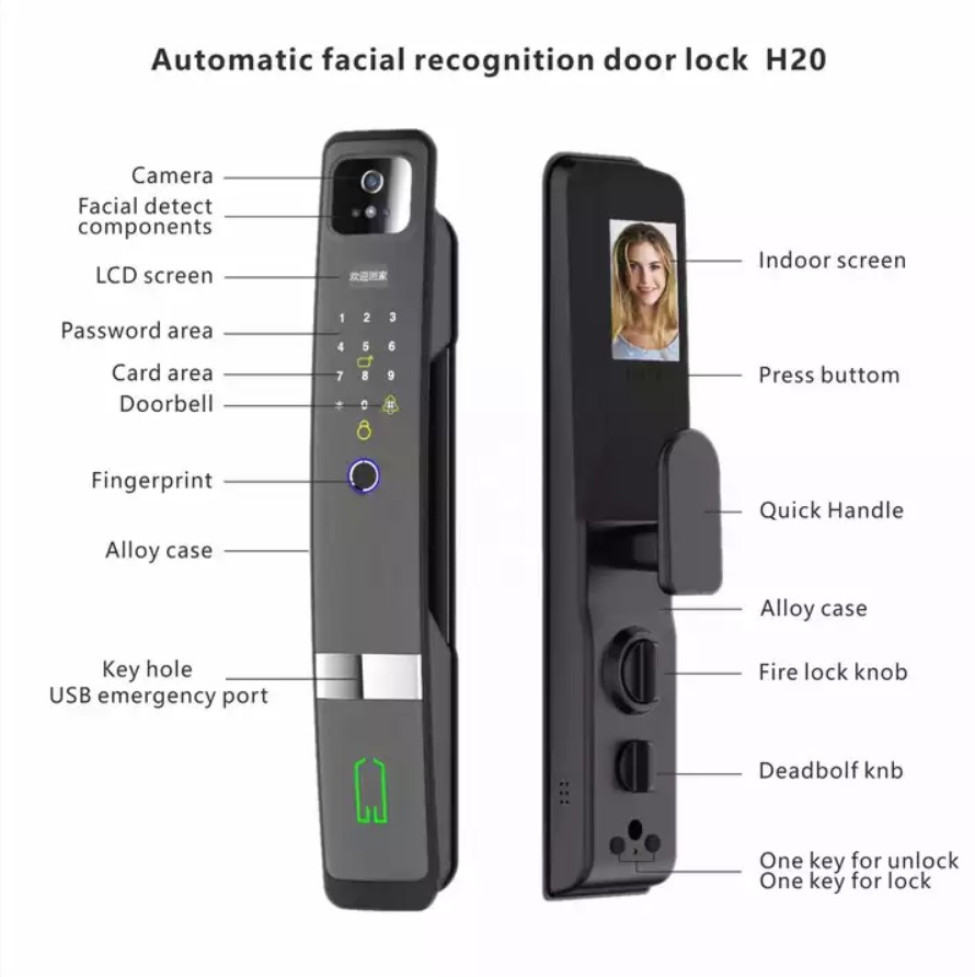 3D facial recognition Automatic Tuya App Smart Door Lock with Camera. 