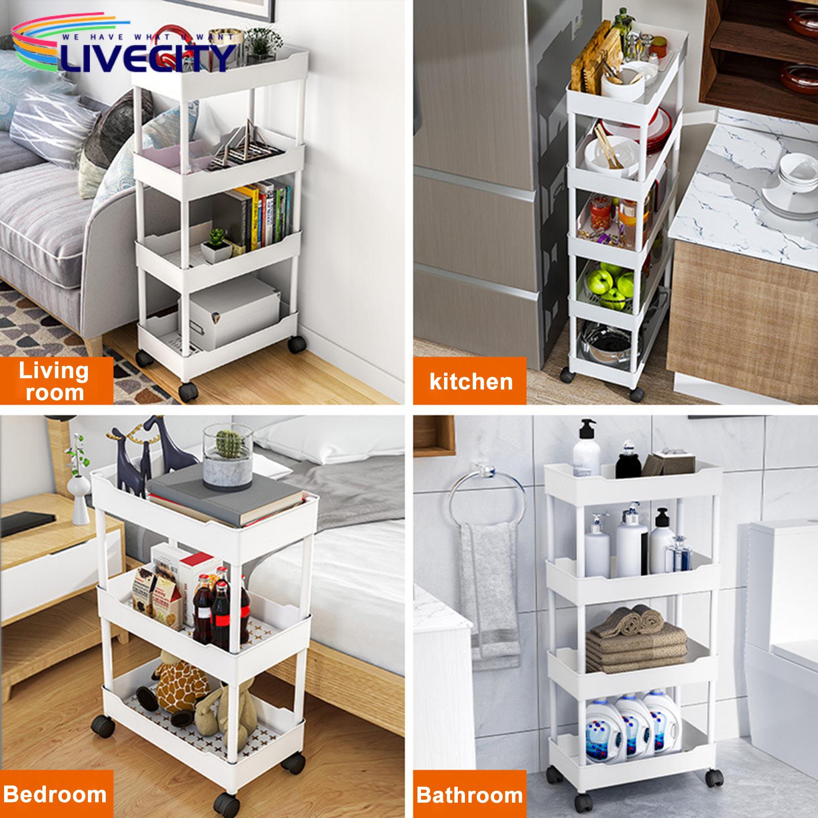 Four-tier Rolling Cart Versatile 4-tier Rolling Cart with 360-degree Wheels Space-saving Storage Shelf for Southeast Asian Buyers Book Storage Cart. 