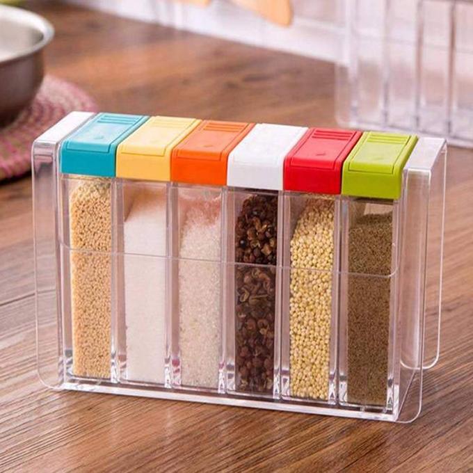 Six-piece Set Transparent Plastic Seasoning Box Salt and MSG Seasoning Can. 