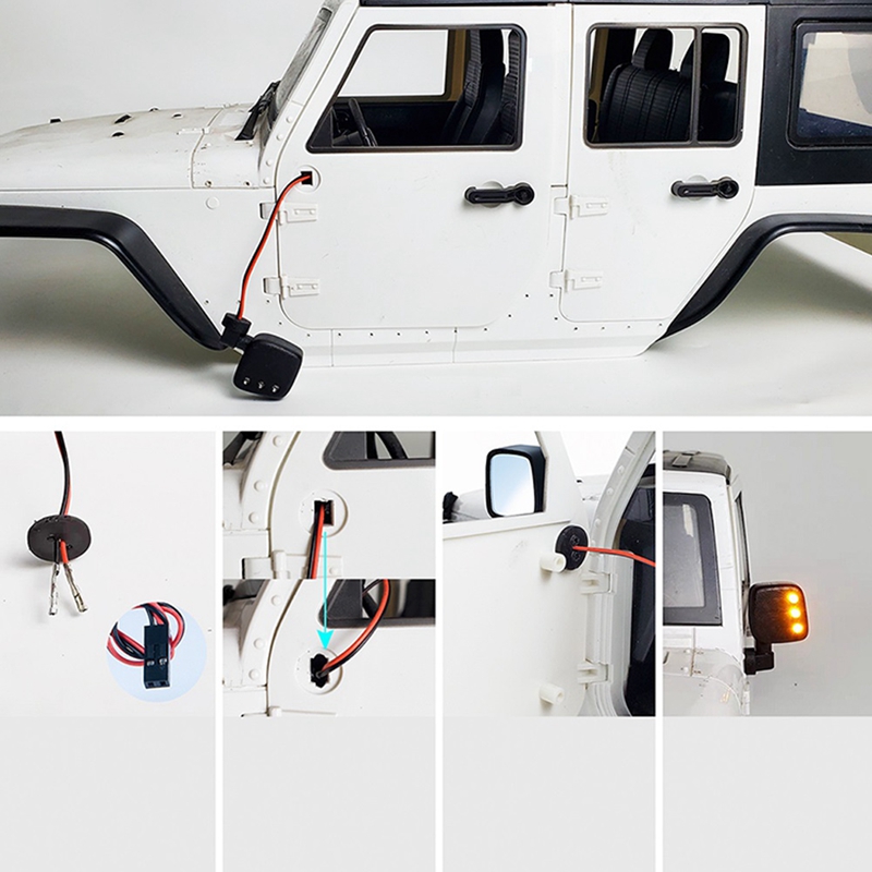 Rearview Mirror with LED Lights for 1/10 Axial SCX10 II III RC Car. 