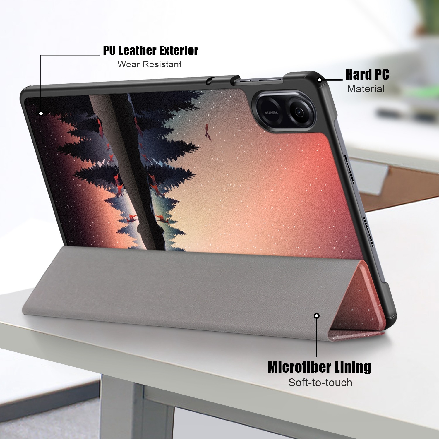 （COD Available)Coloured Drawing 3-Fold Holder Leather Case For Honor Pad X9 / X8 Pro 11.5. 
