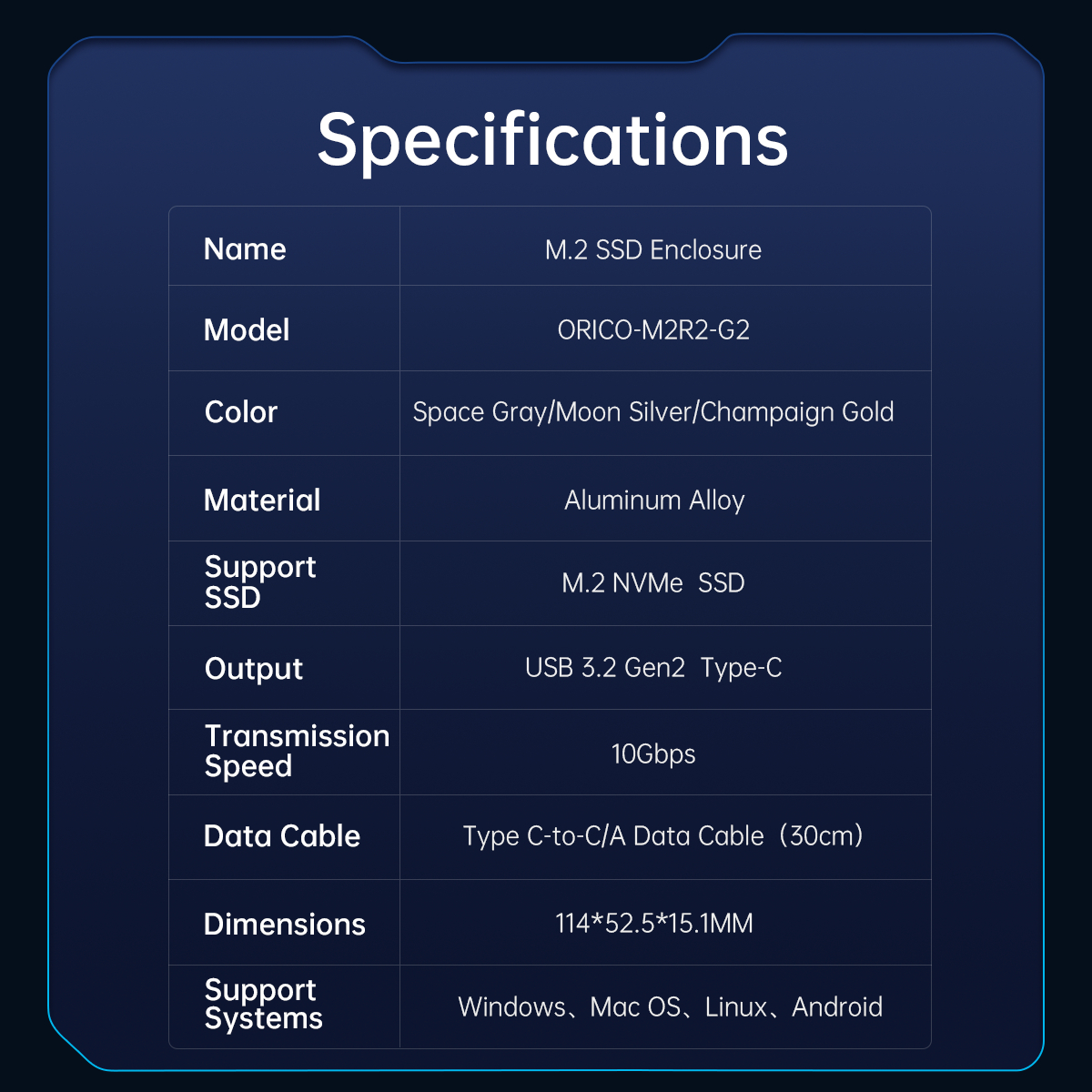ORICO M2R2-G2 Multi-Color Glowing RGB Gaming Style M.2 NVMe SSD Type-C Enclosure. 