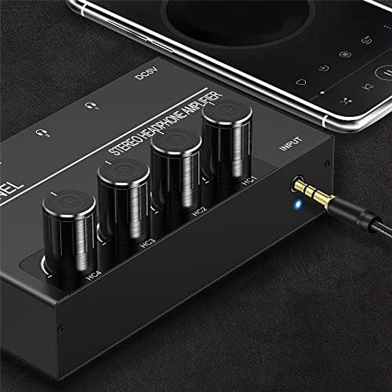 4 Channel Headphone Amplifier Headphone Splitter With 4 3.5MM Headphone Output And 3.5MM Audio Input. 
