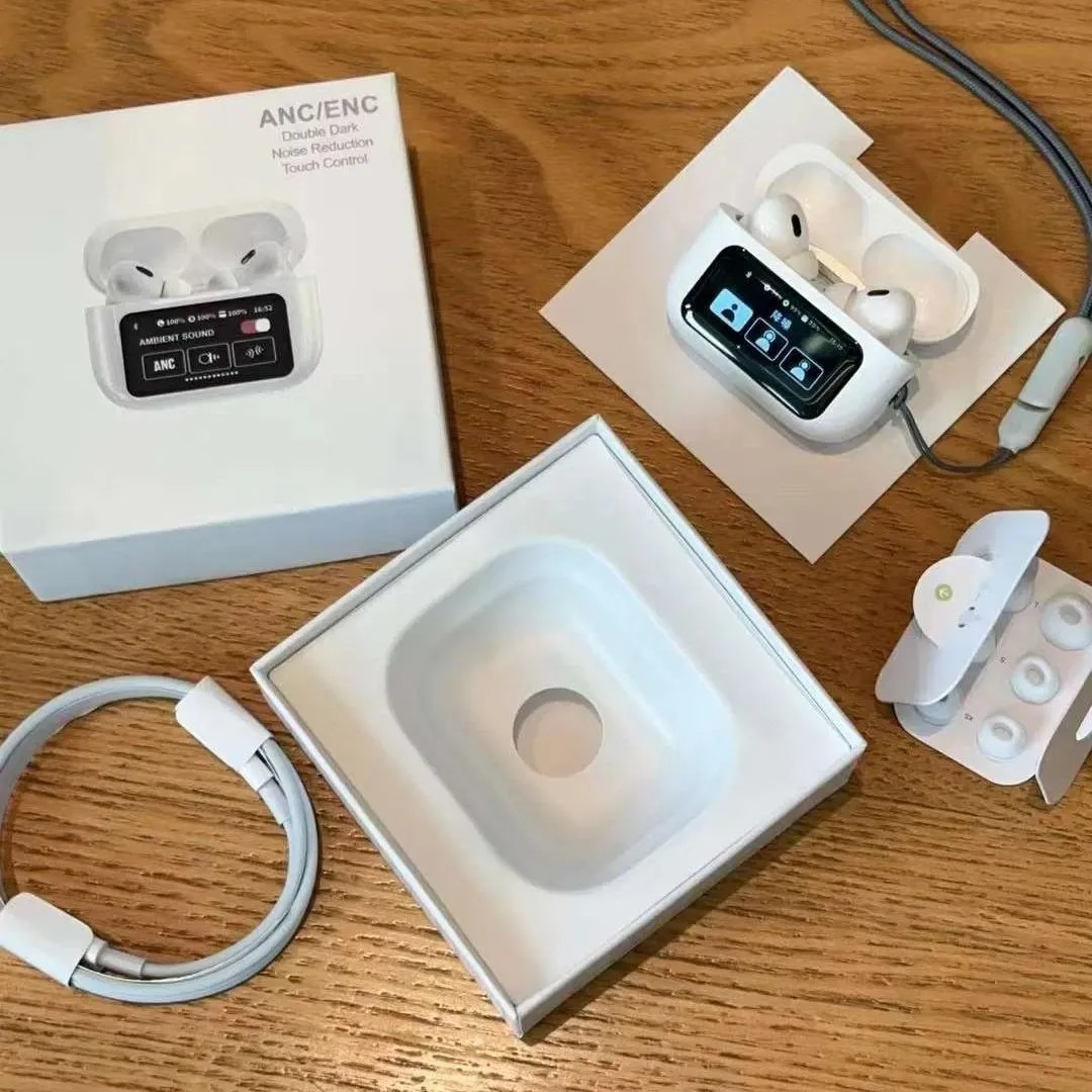 AirPods A9 Pro Touch Screen Display with ANC ENC Double Dark Earbuds 2024. 