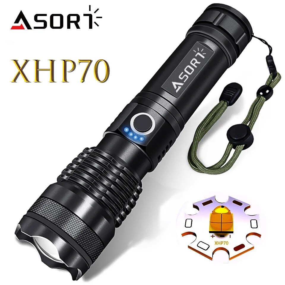 【NEW】 Flashlight Xhp70 Most Powerful LED Rechargeable Lantern Usb Zoom 18650 Battery 26650 Torch Best Camping, Outdoor & Emergency Use