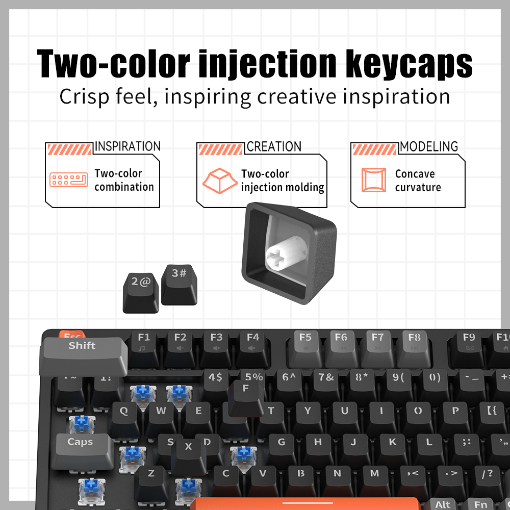 ZIFRIEND KA981 Full Size RGB Mechanical Keyboard Wired USB Keyboard 98 Keys Red/Blue Switch Hot Swappable for Windows Gamer. 