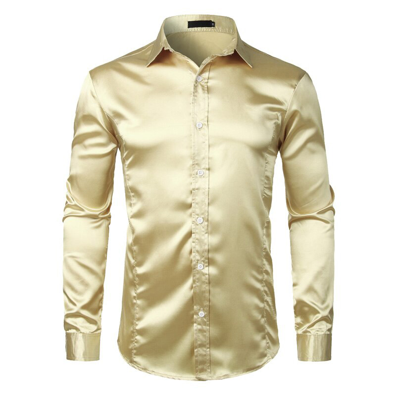 Stylish White Silk Satin Shirt Men 