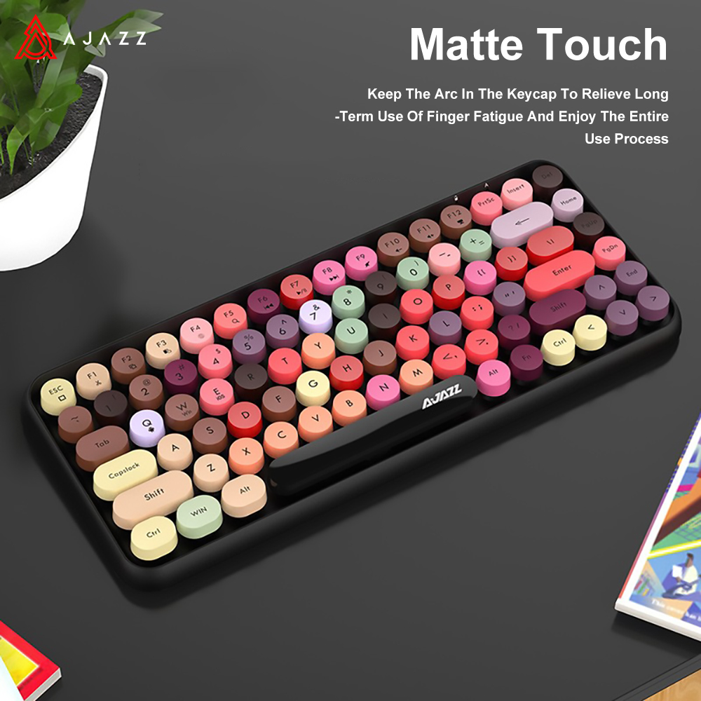 AJAZZ 308i Wireless Keyboard 84 Keys Bluetooth Keyboard Portable 2.4GHz Typewriter Retro Round Keycap for Tablet Laptop Android. 