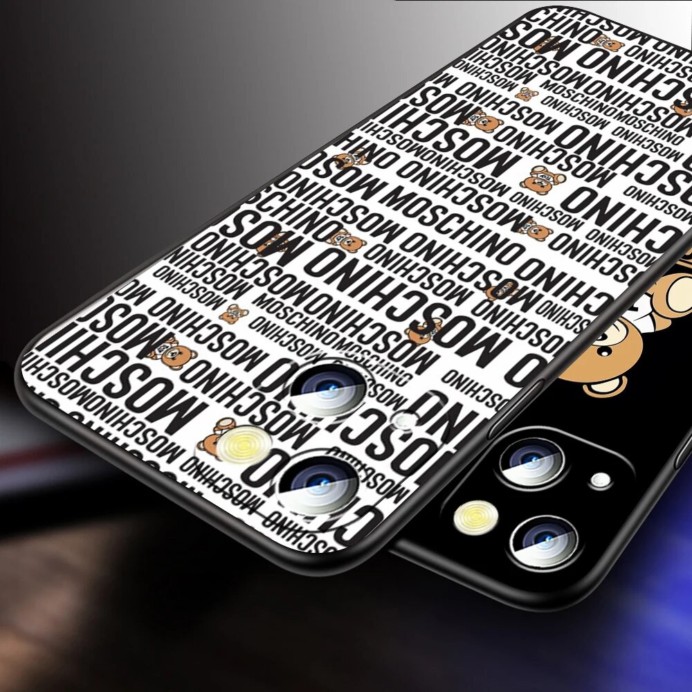 Fashion Teddy Bear Carton Phone Case For Apple iPhone 15 14 13 12 11 Mini XS XR X 8 7 6 6S SE Plus Pro Max Black Soft Cover. 