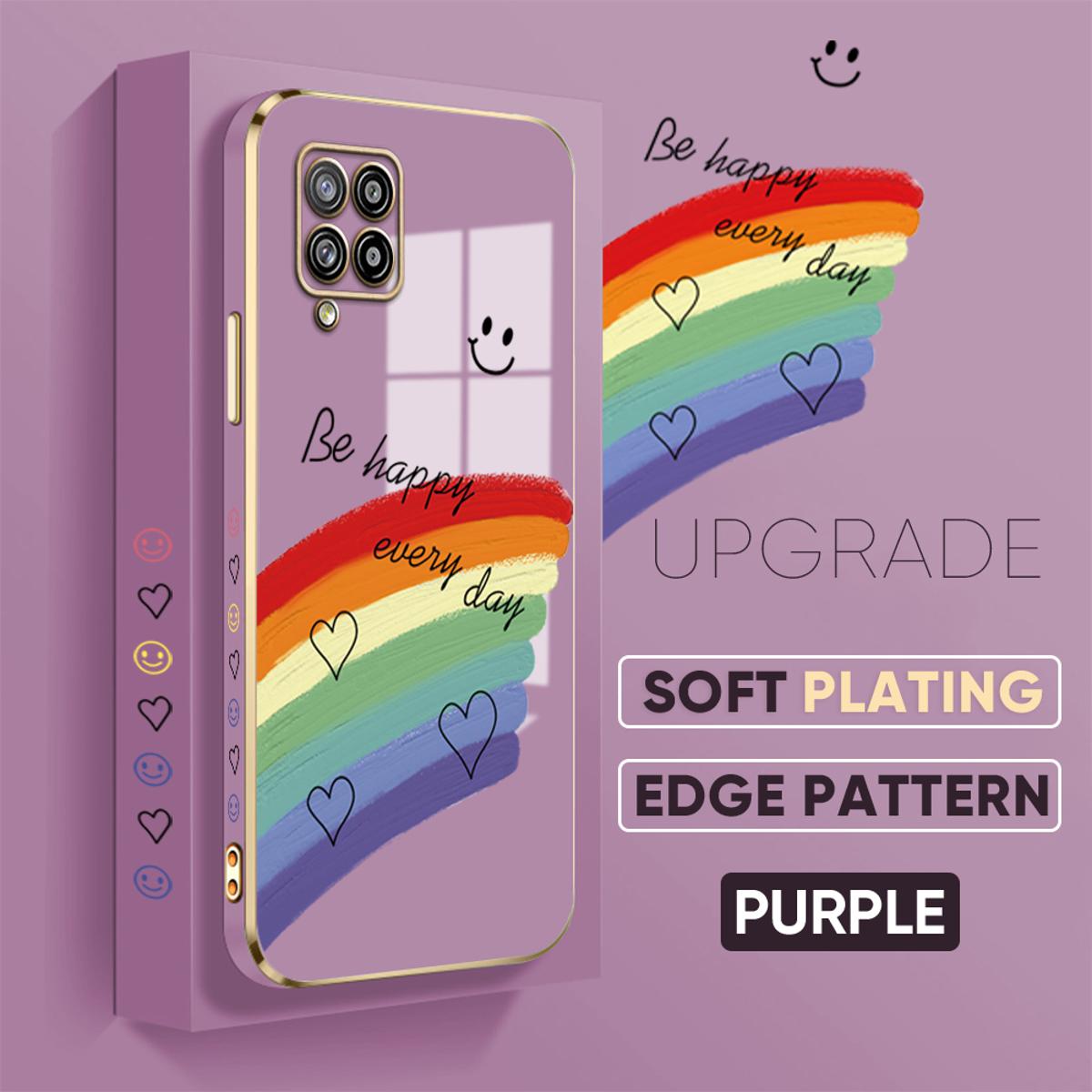 TA for Samsung Galaxy A42 5G Back Cover + Free Lanyard Rainbow Doodle Luxury 6D Plating Case Side Pattern Soft Silicone Square Phone Cases