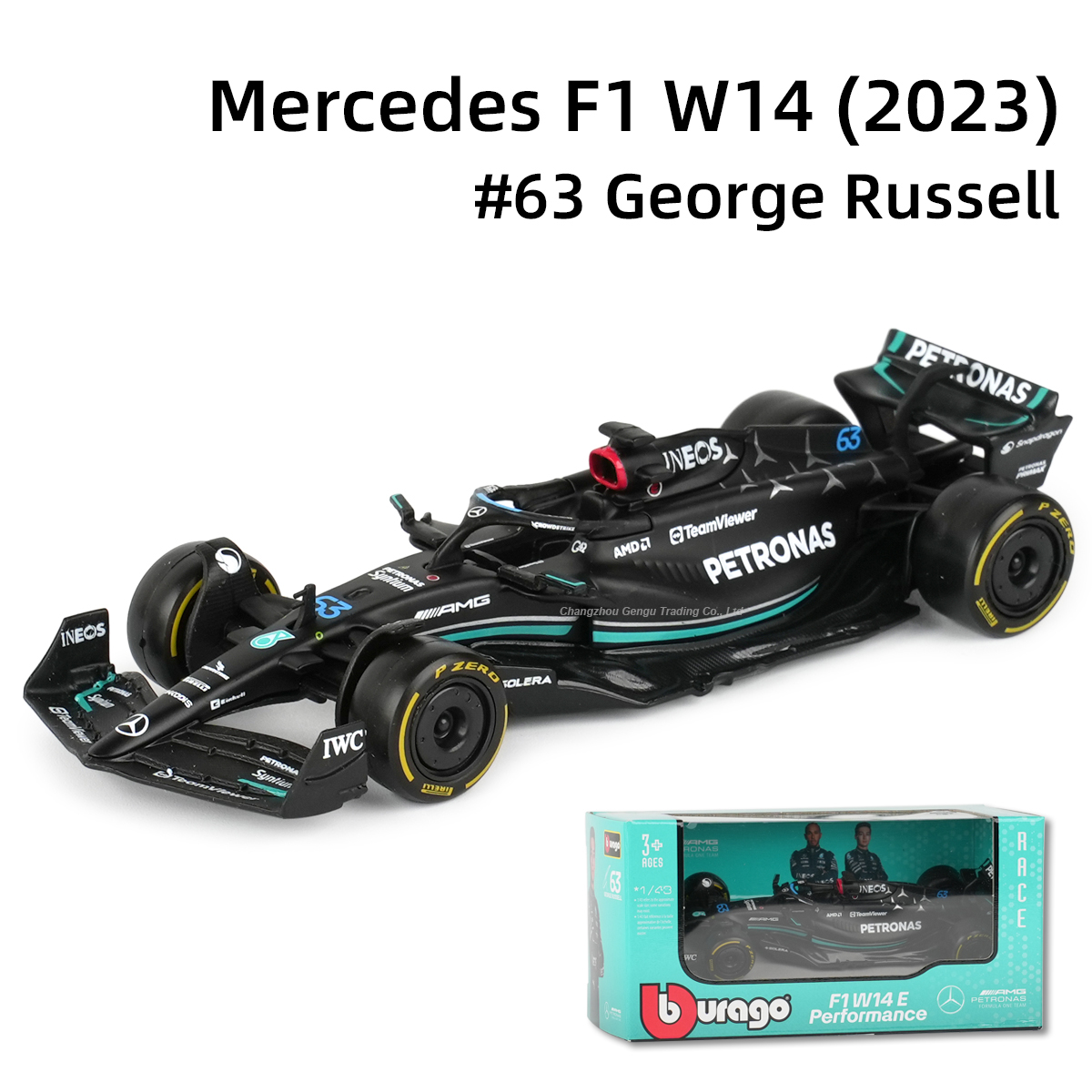 Bburago 1:43 Mercedes AMG 2023 W14 E Performance F1 Formula Car Die Cast Vehicles Collectible Model Racing Toys Superman. 