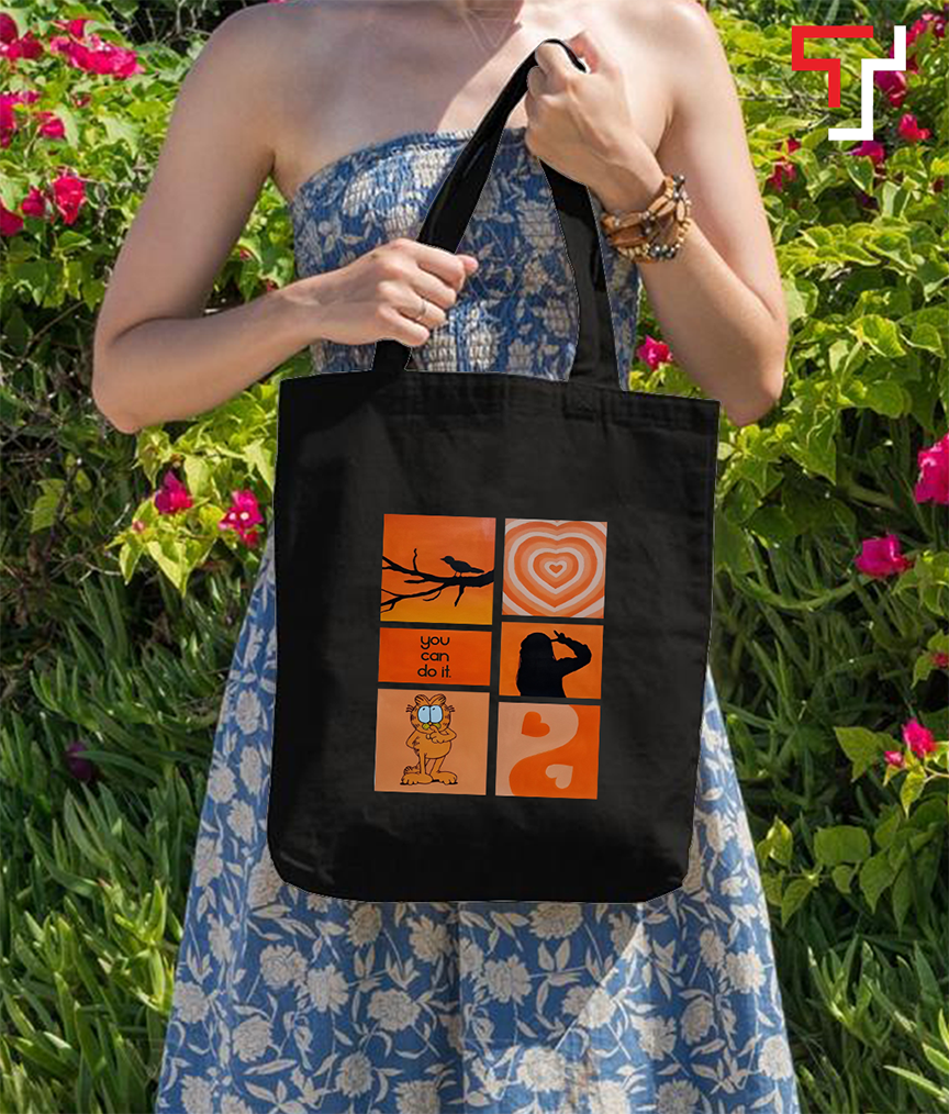 Customizely artistic mood board grid design Printed Black and White Canvas Tote Bag with Zipper for Girls. 