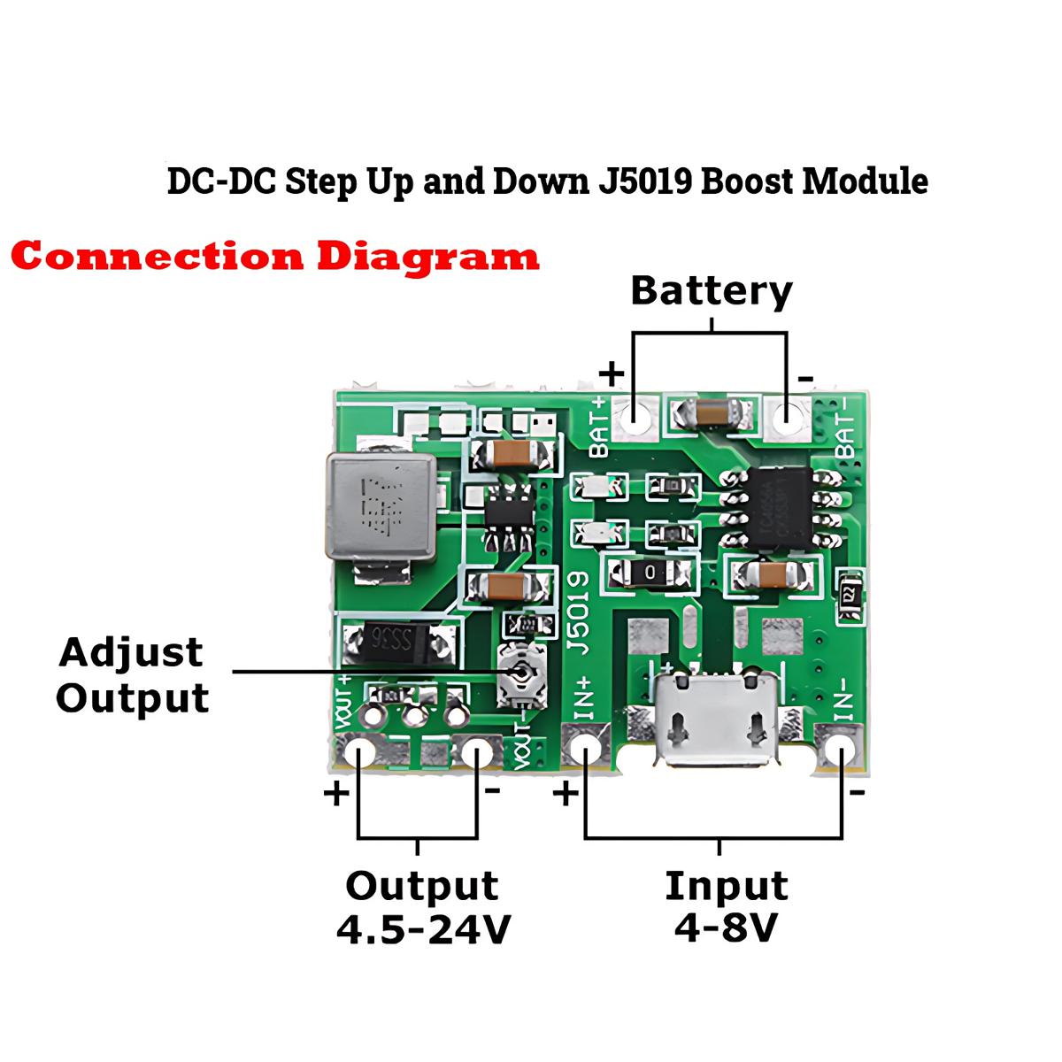 J5019 Li-ion 3.7/4.2 Volts Battery Charger Board + DC-DC Step Up and Down Boost Module
