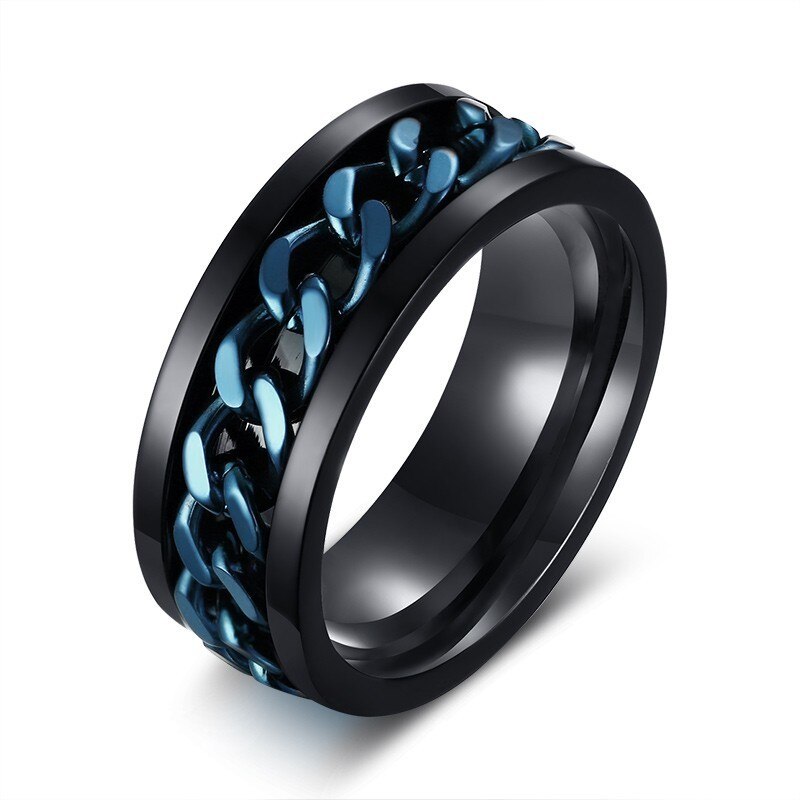 Spinner Chain Ring Men, Stainless Steel Fidget Ring ,Black/Blue/Silver Color Not Fade Reliever Stress. 