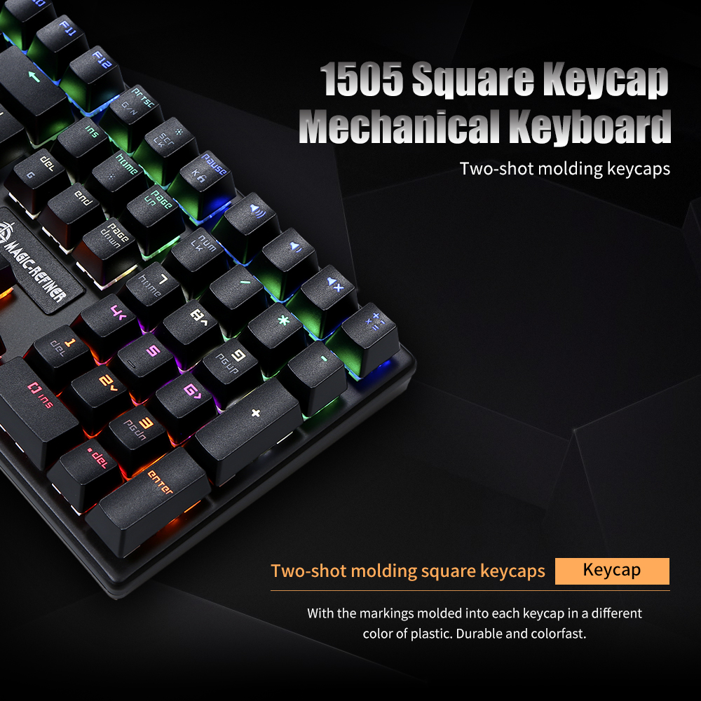 MAGIC-REFINER Mechanical Keyboard Square Keycap Gaming Keyboard 108 Keys N-key rollover USB Cable Blue Switch Backlight Keyboard. 