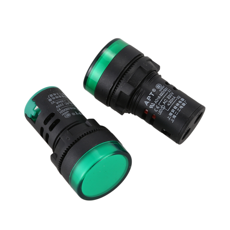 2 Pcs AC220V Green LED Power Indicator Pilot Signal Light Lamp 22mm Dia. 