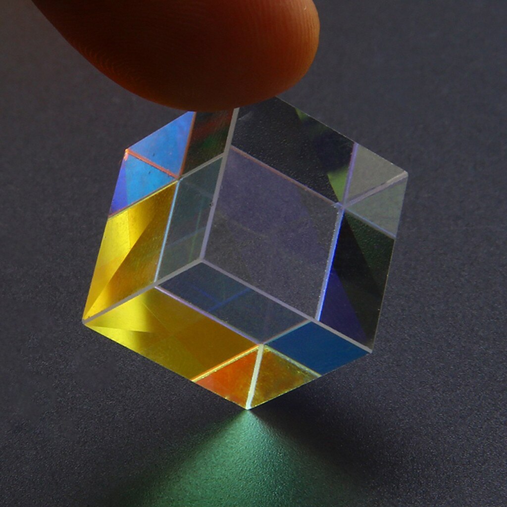 Optic Prism Cube Optical Glass Prism, RGB Dispersion Six-Sided Bright Light Combine Cube for Physics and Decoration. 