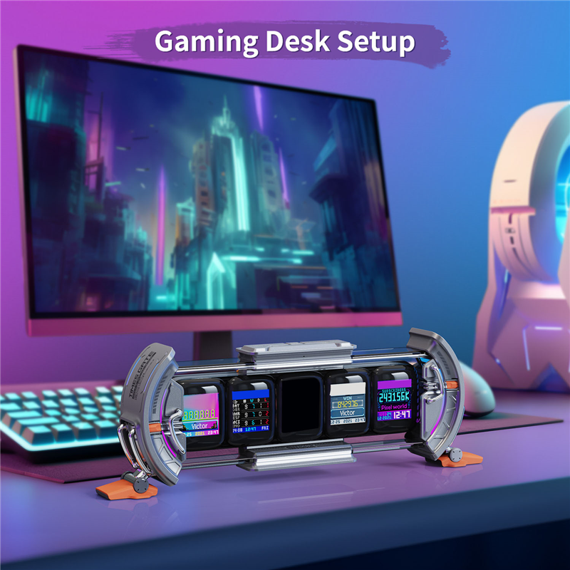 Times Gate Pixel Art Gaming Setup Clock Kit with Smart App Control, 128X128 IPS Screen Display Perfect Home Desktop Decor Set -A. 