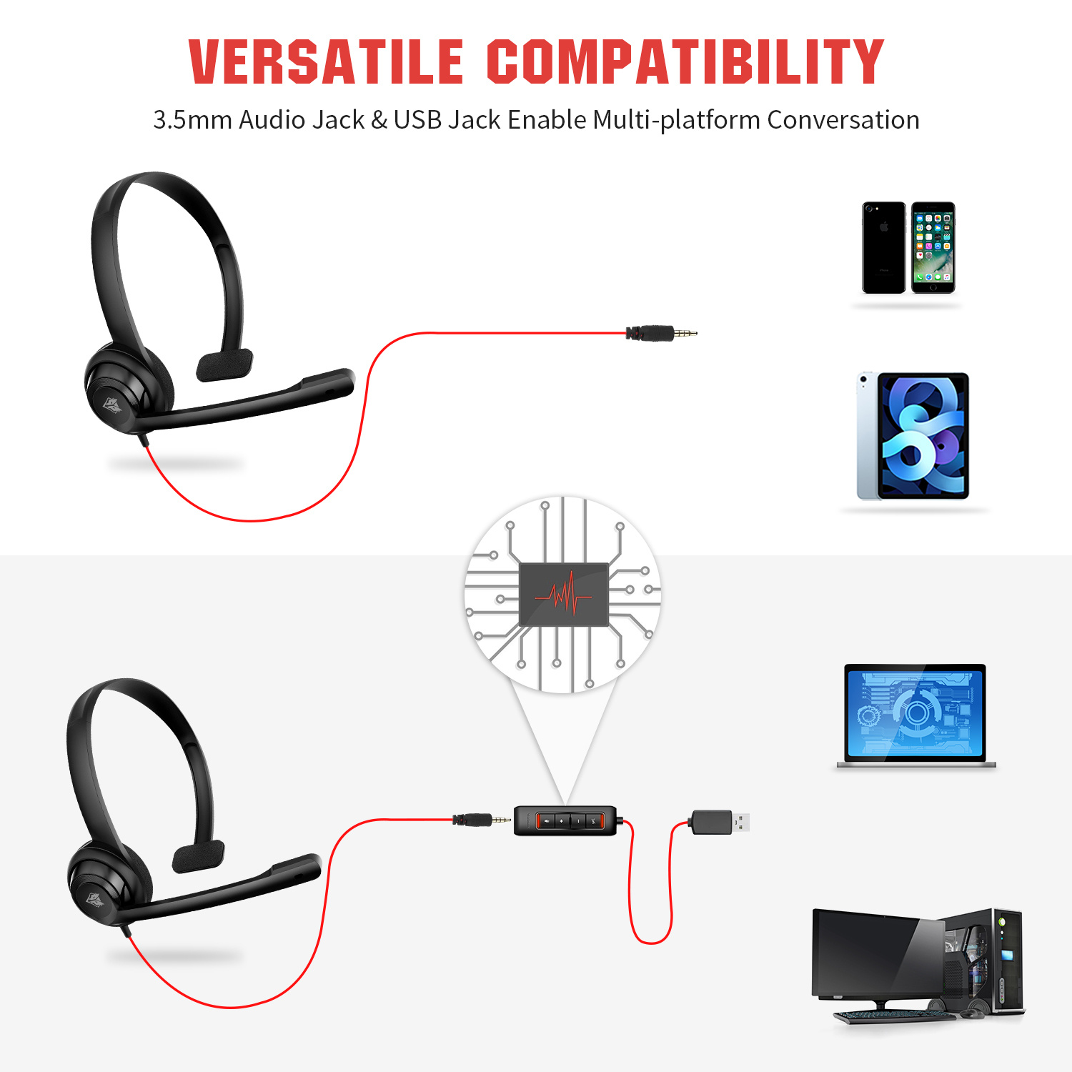 NUBWO HW02 Noise Cancelling Computer Headset With Microphone Black. 