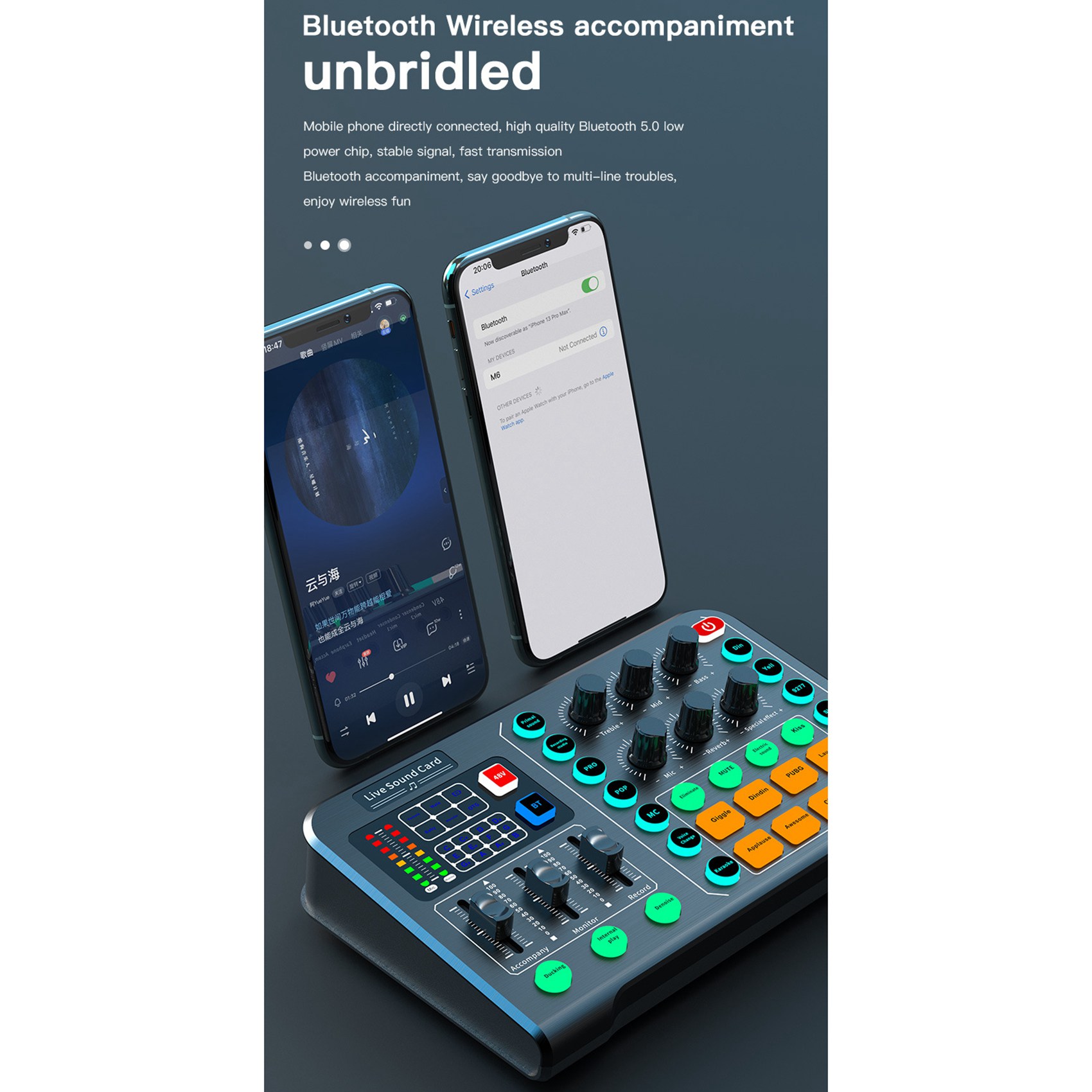M6 Live Sound Card External Audio Mixer Mobile Phone Voice Changer Mixing Console Support 48V Microphone. 