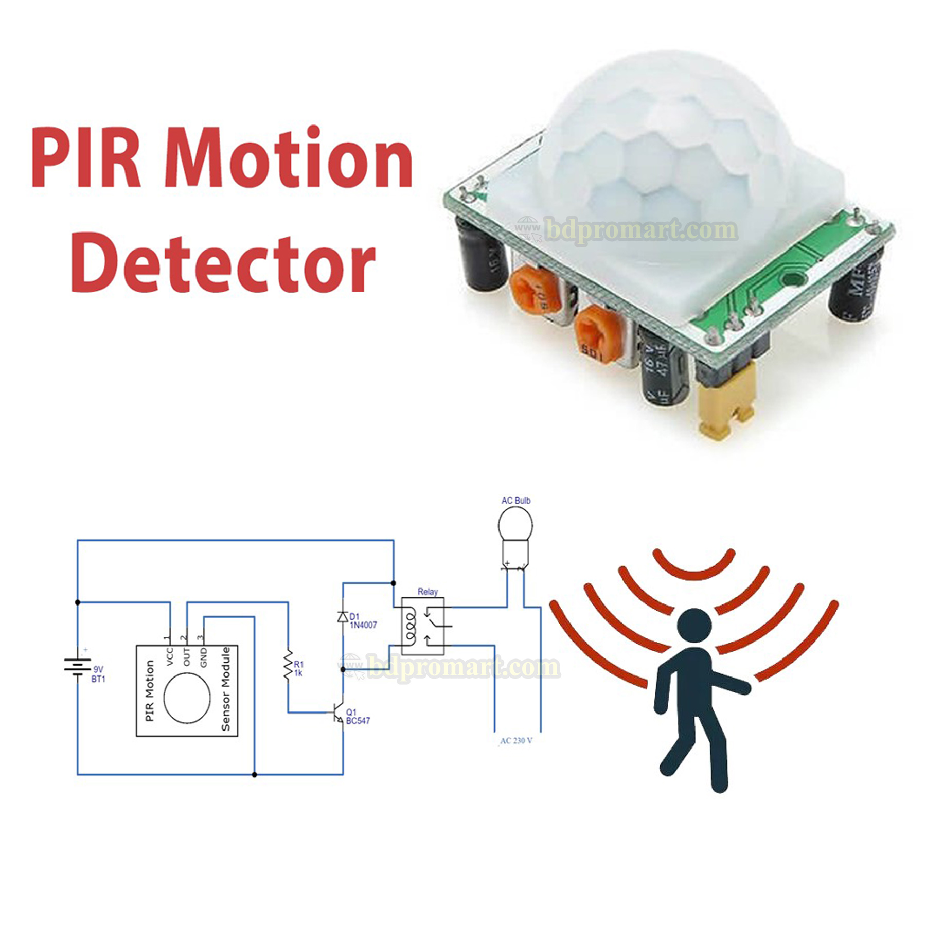 HC-SR501 PIR Motion Sensor IR Sensor Module Infrared Motion Sensor Adjustable IR Pyroelectric for Arduino and other Projects