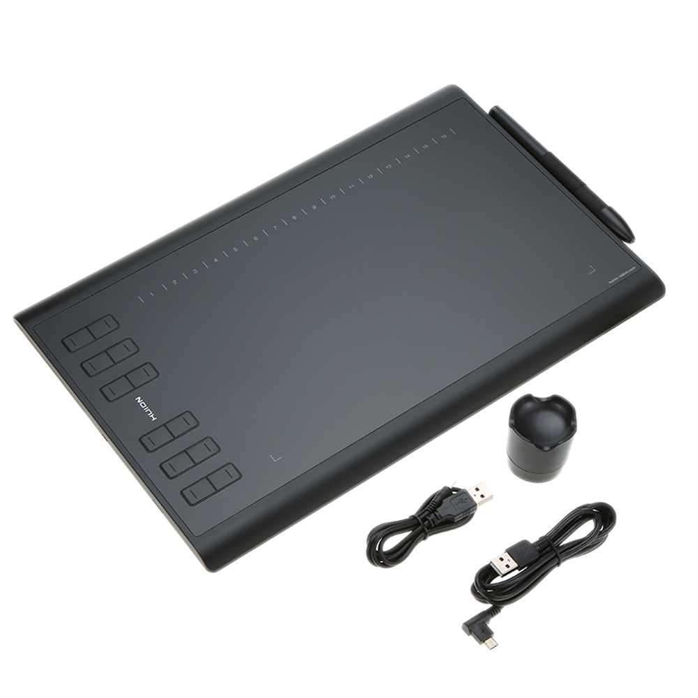 HXSJ Huion Graphic Drawing Tablet Micro USB New 1060PLUS with Memory Card 12 Express Keys Digital Painting Rechargeable Pen. 