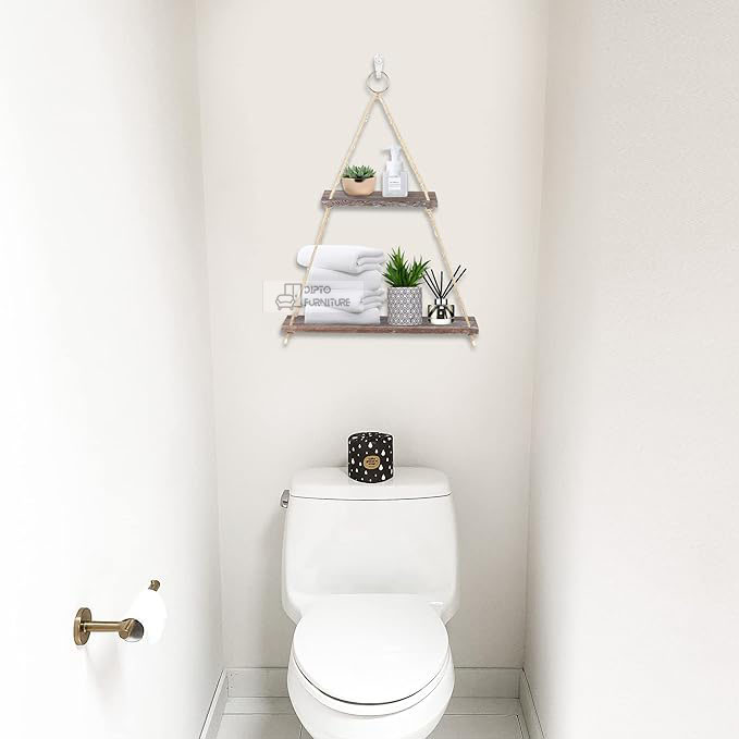 2 Layer Floating Wall Shelf with Hook for Home Decor, MDF Material, Stylish Wall Hanging Storage Shelf. 