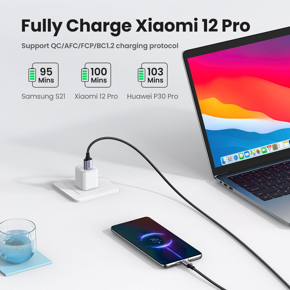 UGREEN USB Type C Fast Charger Data Cord for infinix note 30 xiaomi 11t 12t SAMSUNG S24 S23 S22 S21 Ultra Realme 6 pro Samsung A71 for Poco x3 nfc Huawei P40 Nylon Braid. 