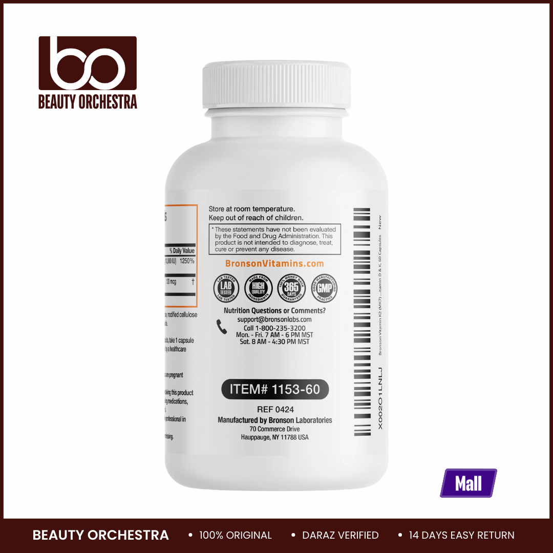 Bronson Vitamin K2 MK-7 Plus Vitamin D3 Extra Strength - 60 Capsules. 