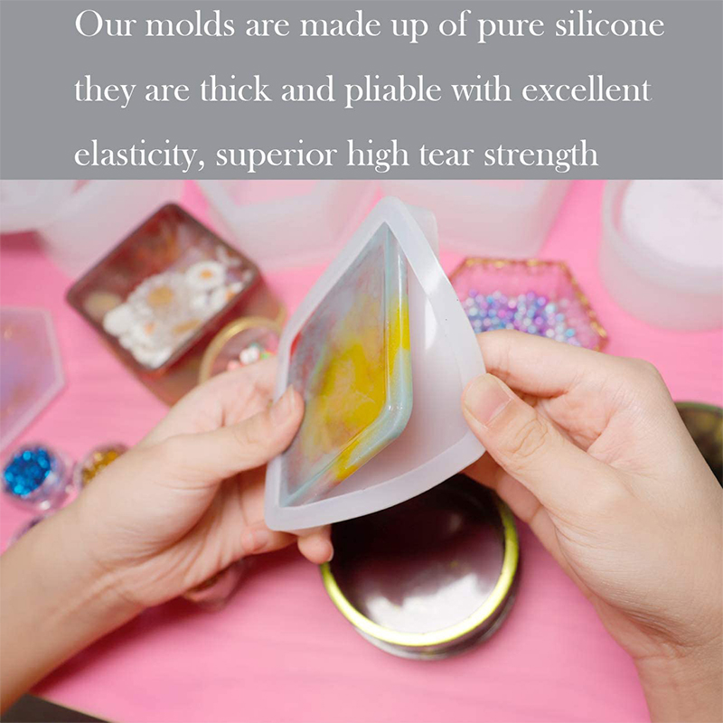 4 Pack Box Resin Jewelry Box Heart Shape /Hexagon/Round and Square Epoxy Containers with Lid. 