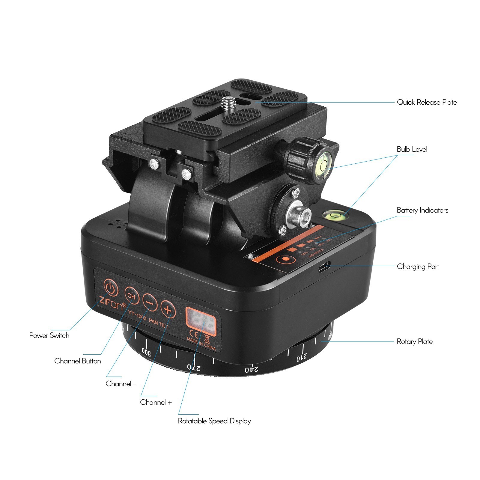 ZIFON YT 000 2.4G Wireless Control Automatic Tripod Head 360 Degree Rotatable Motorized Panoramic Head. 