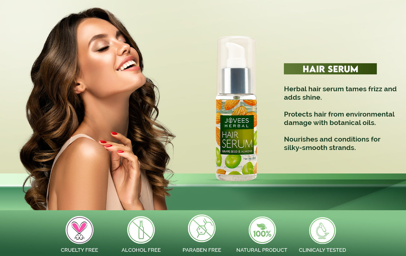Jovees Herbal Hair Serum Grape Seed & Almond | For Frizzy Hair | Prevents Hairfall | For Men & Women | (60ml). 