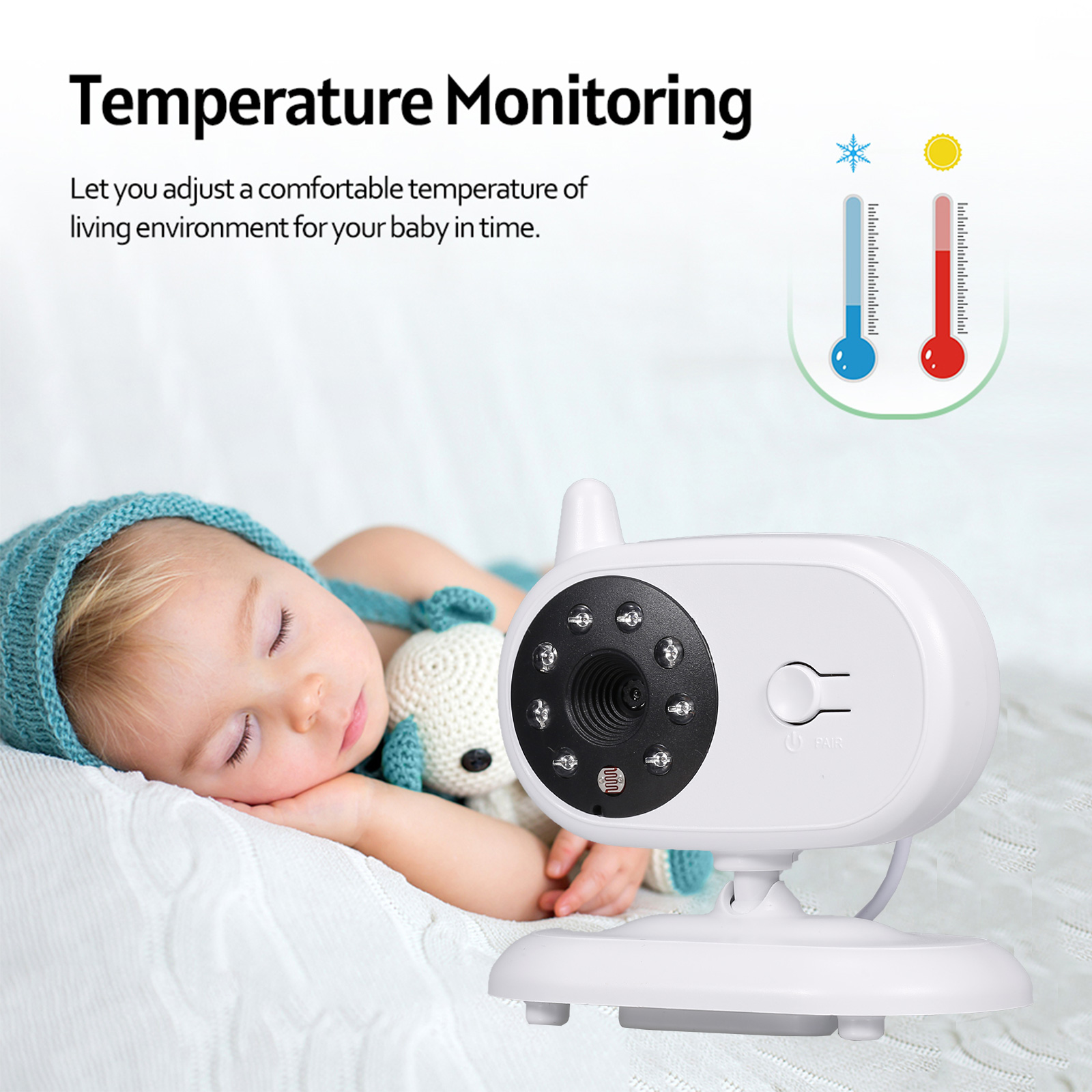 Wireless Audio Baby Monitor Digital Video Baby Monitor 3.5-Inch Color TFT with 5 Lullabies Infrared Night Vision Two-way Talk Back Temperature Detection. 
