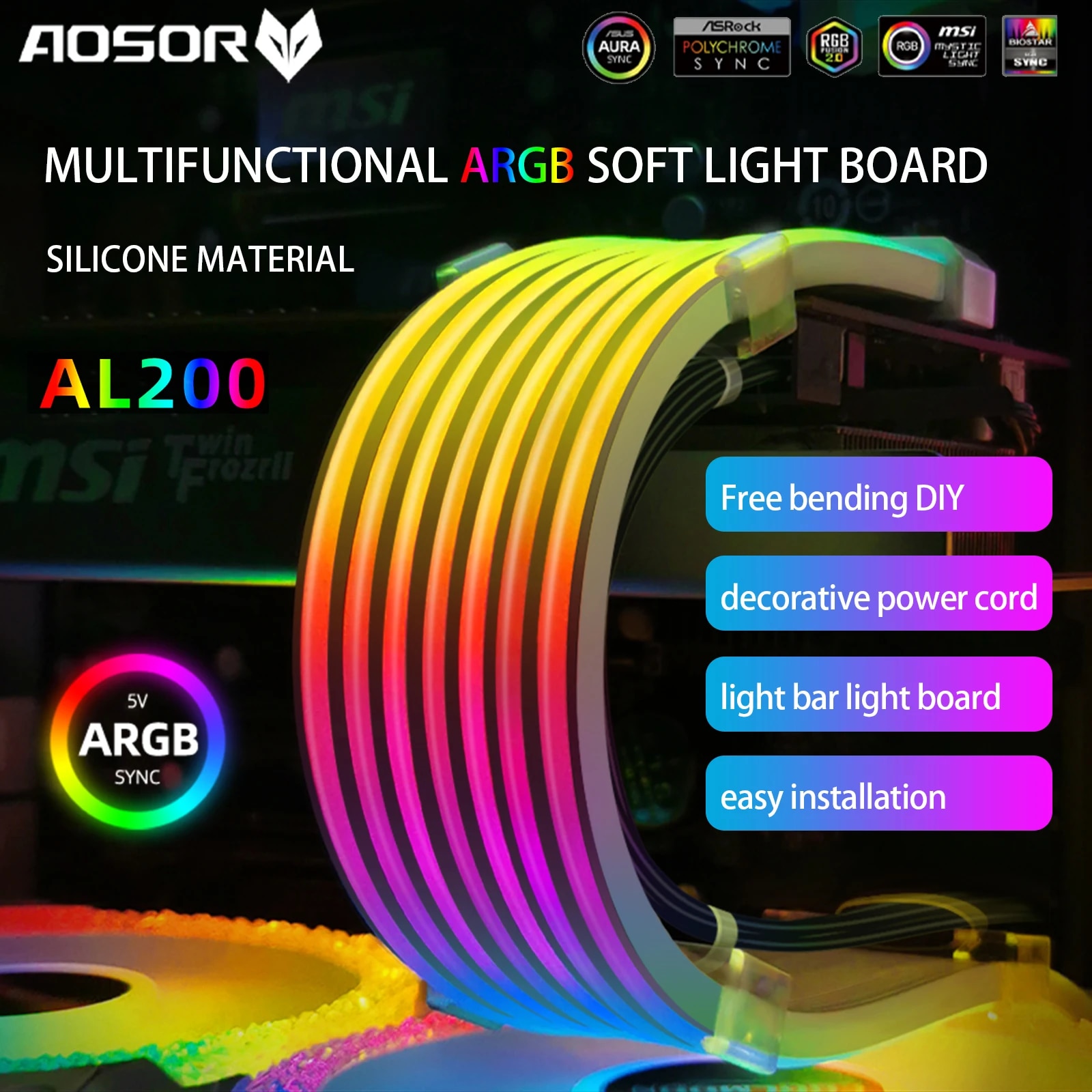 PC Case PSU Extension RGB Cable, ATX 24Pin + PCI-E GPU 8PinX2, Neon Color Line ARGB Streamer Transfer Adapter, M/B 5V 3Pin SYNC