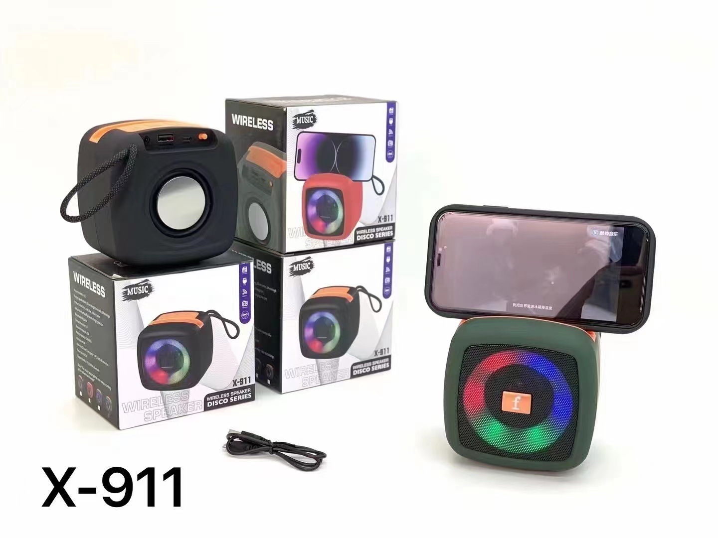 Wireless Portable Rechargeable Mini Disco Speaker X-911 with Bluetooth, FM Radio, AUX, TF Memory Card Reader and USB Pen Drive