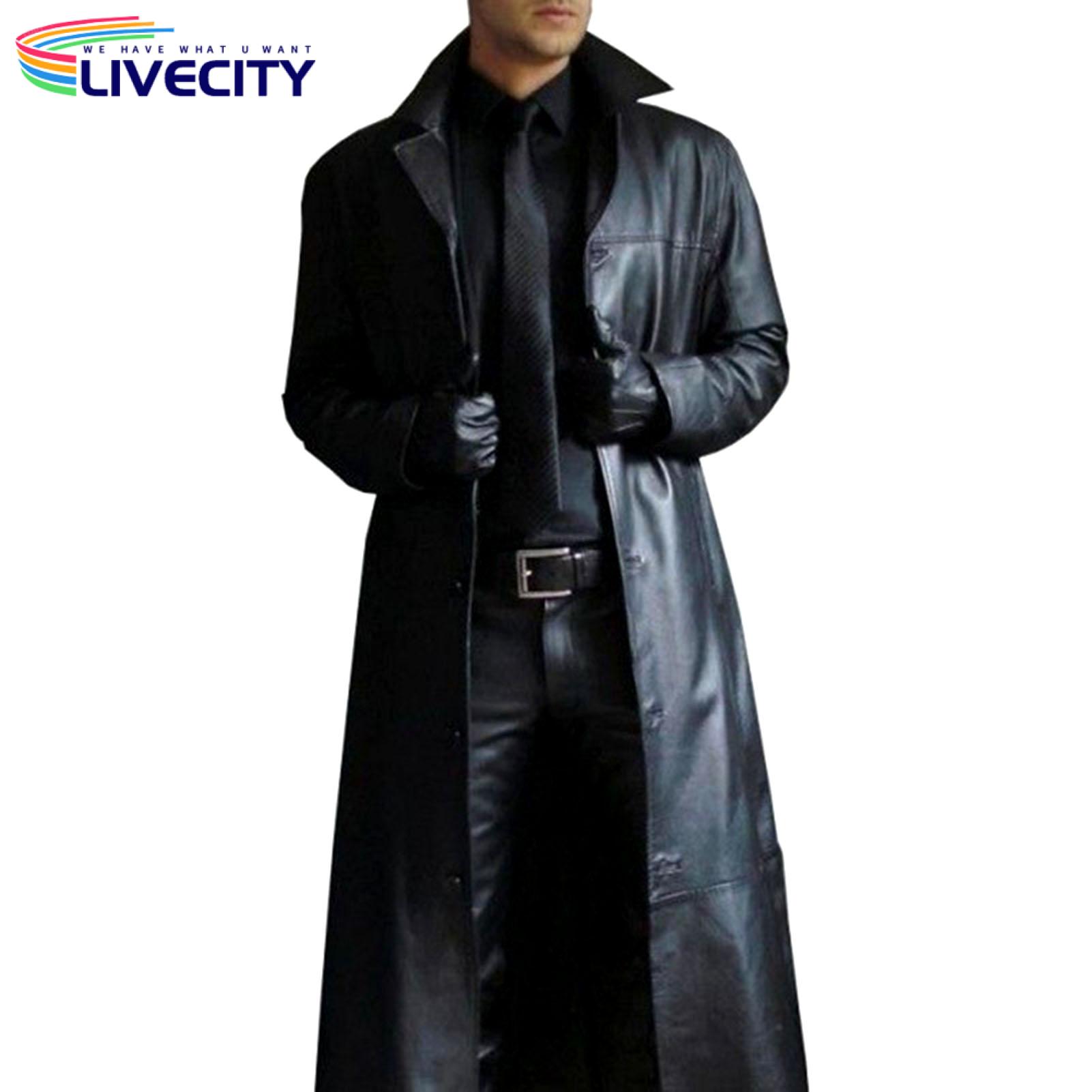 Men Faux Leather Jacket Stylish Faux Leather Men's Trench Coat Windproof Slim Fit Jacket for Streetwear Fashion Button Breast Men Jacket