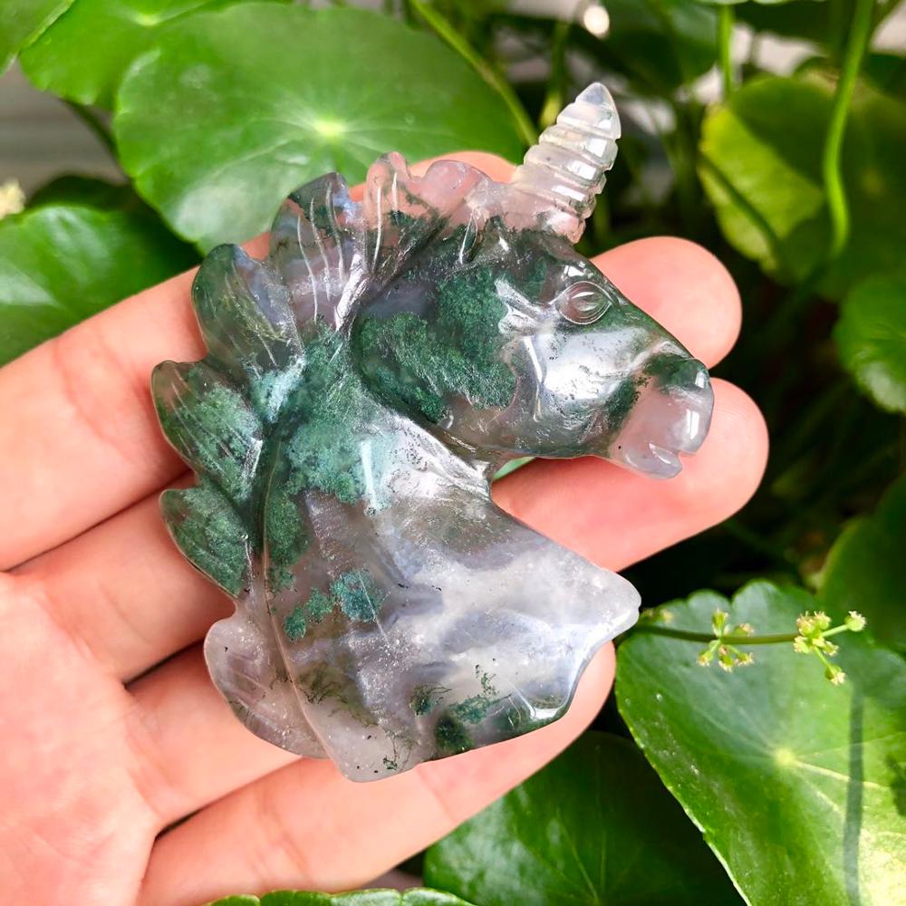 【VisioN Shop】Natural sgate Unicorn Carving Horse head Skulls Figurin. 