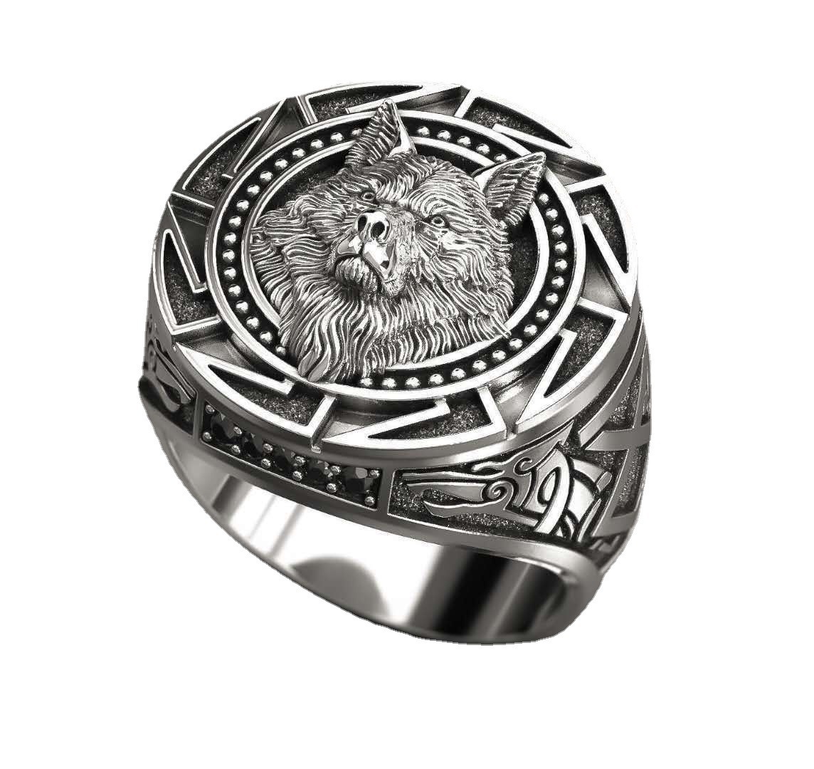 Azure wish domineering wolf head hipster men's ring series cross-border retro distressed temperament ring factory direct sales. 