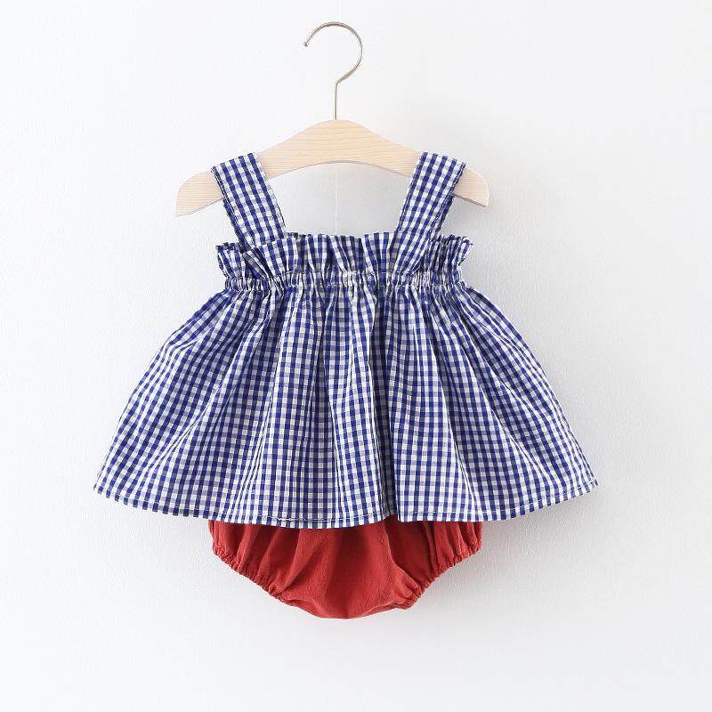 RHS Online Baby Girl Sweet Plaid Dress Vest + Pants Clothing Set