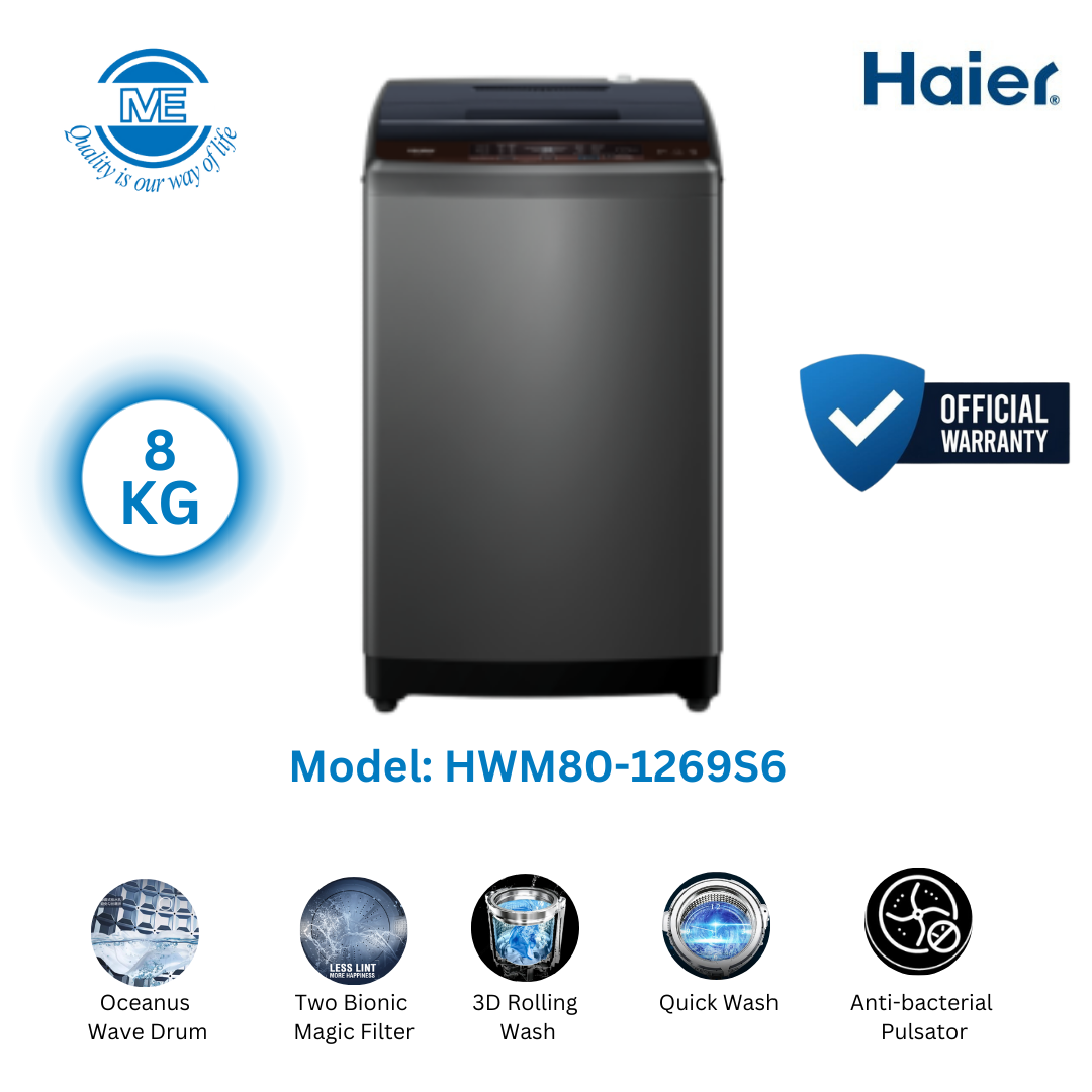 HAIER 8 KG Top Load Automatic Washing Machine Oceanus Wave Drum | HWM80-1269S6 With Free Delivery and Official Warranty