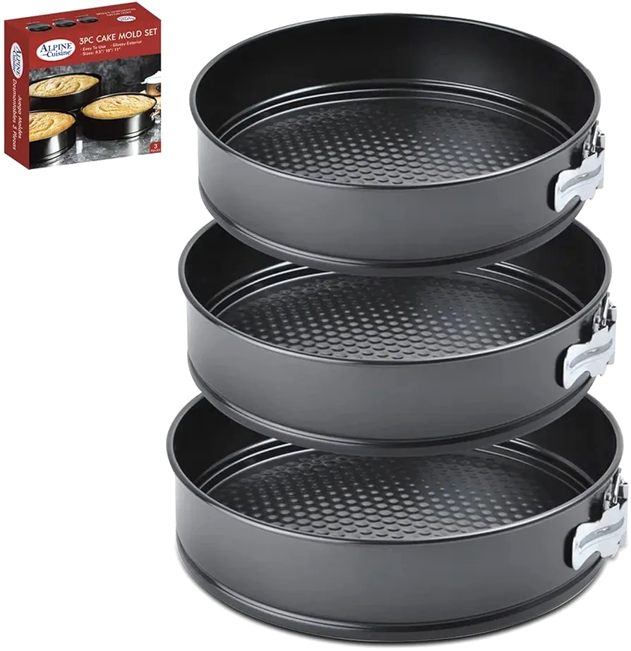 Spring Form Cake Mold 3pc Set (9.5in,10in,11in) - Carbon Steel Removable Bottom Bakeware Set - Multipurpose Use Baking Pans