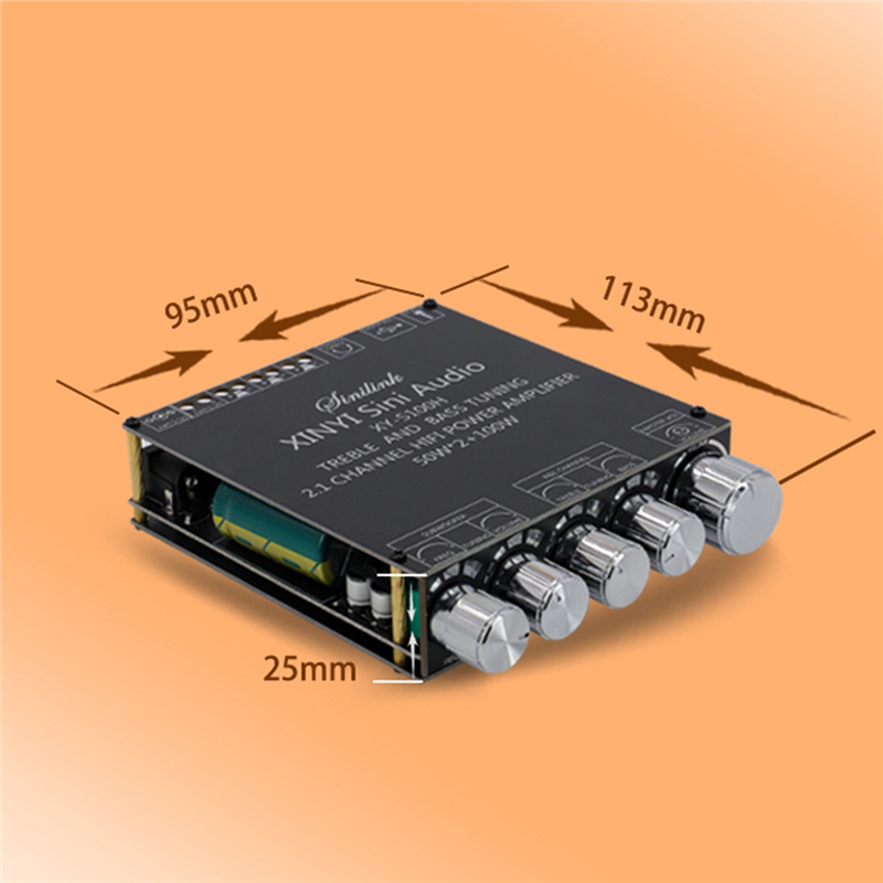 XY-S100H 2.1 Channel Bluetooth Amplifier Board TPA3116D2 50Wx2+100W High-Power BT5.0 Audio Module DC5-26V. 