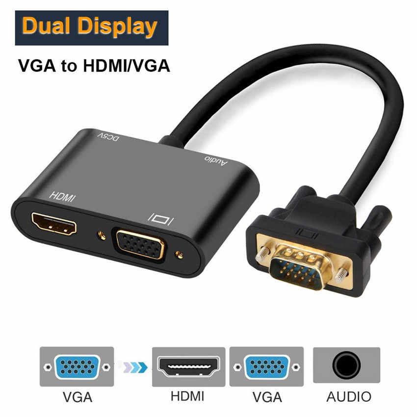 VGA to VGA HDMI Splitter with 3.5mm Audio Converter Support Dual Display for PC Projector HDTV Multi-port VGA Adapter