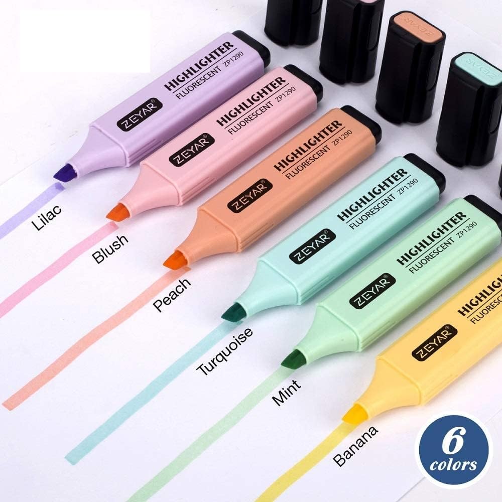 Highlighter Pen Pastel color Highlighter 6pes Set Multi-coloured. 
