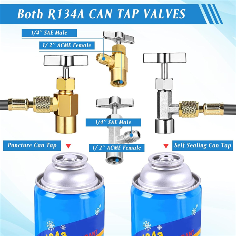 AC R134A Adapter Quick Coupler Kit, R134a Tank Tap Valve R134a to R22/410a for Air Conditioning Refrigeration System. 