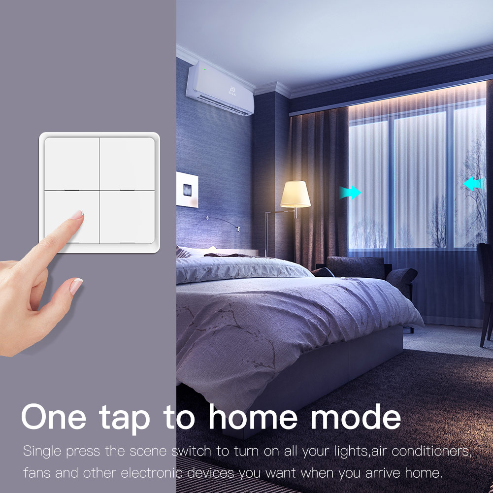 Migeet Wireless Scene Switch Push Button Smart Switch Wall Panel Power unit Powered Tuya/ Smart Life APP Remote Control for Smart Home Devices(ZigBee Hub Required), Black 4 Gang. 