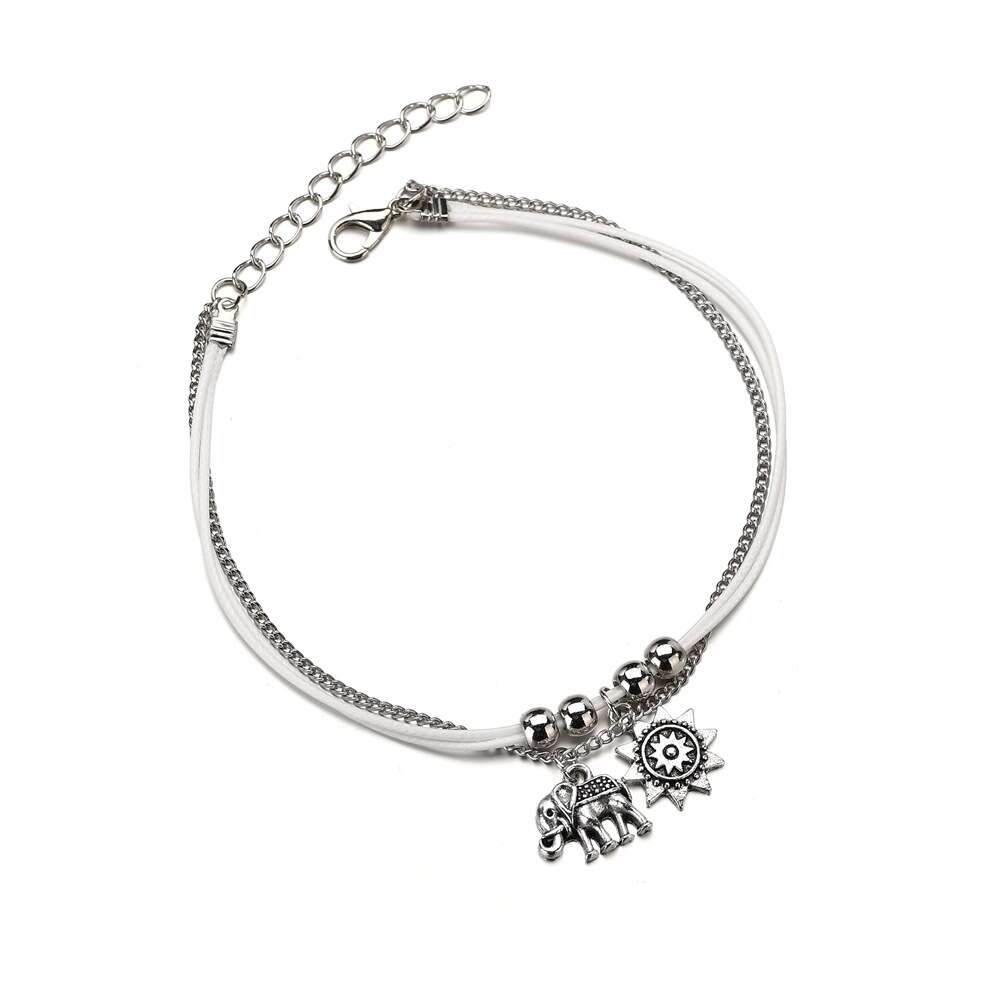 Storm Simia Alloy Elephant Sun Three Multi layer Square Bead Decoration Foot Chain. 