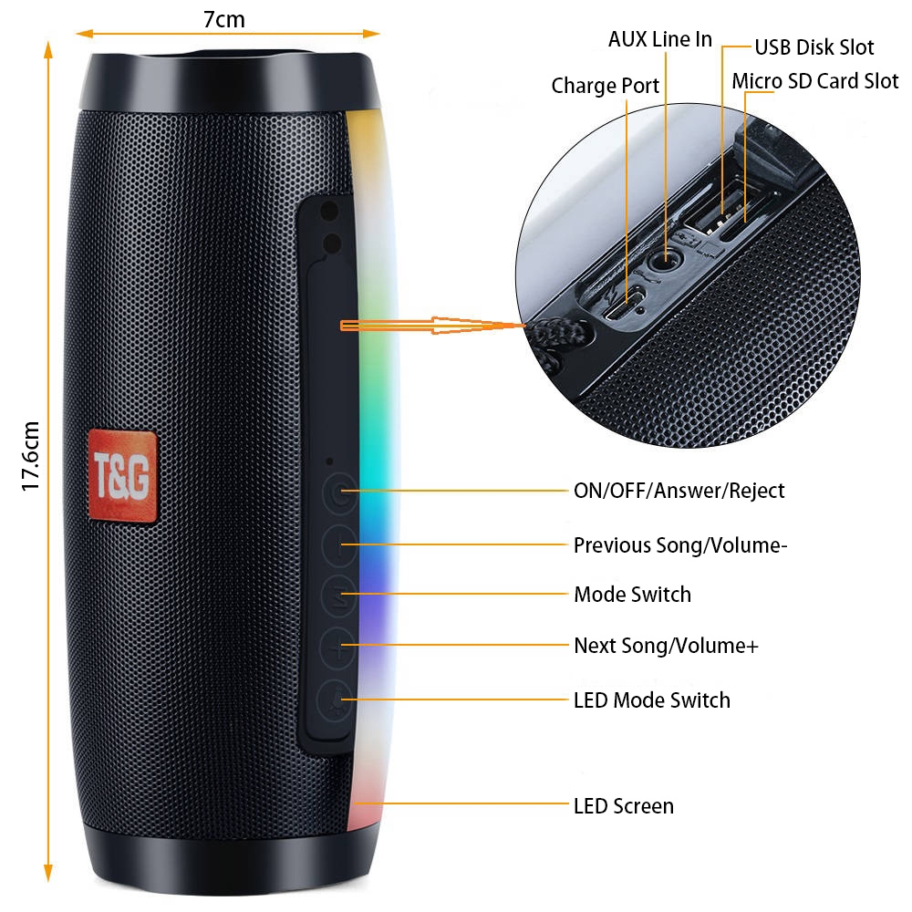 T&G TG157 Bluetooth 4.2 Mini Portable Wireless Bluetooth Speaker with Melody Colorful Lights. 