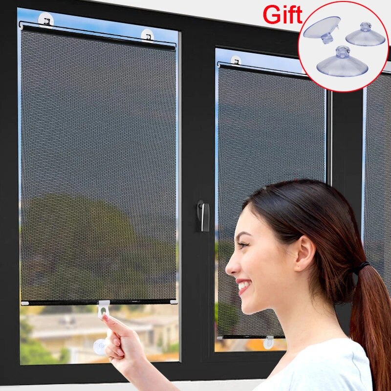 Free-Perforated Balcony Suction Cup Sunshade Blackout Curtain Non-marking and punch-free Blinds Portable Drape for Window Door. 