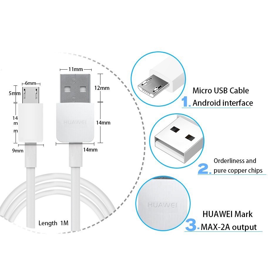 HUAWEI Fast Charger 2.4A nova3i FAST charger 5v 9V fast USB cable for android 2A Micro USB Charging Cable. 